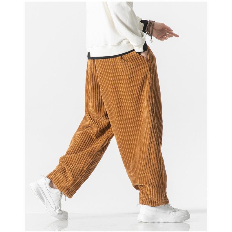 Mens Corduroy Loose Straight Chinese Style Big Size Casual Harem Long Pants