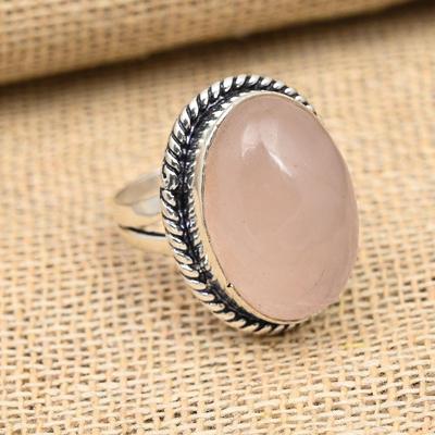 Rosenquarz-Edelstein, handgefertigter Ringschmuck aus 925er Sterlingsilber für Thanksgiving
