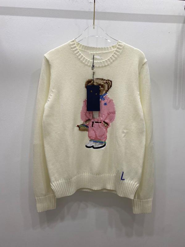 Damen Jacquard Wollmischpullover mit gesticktem Cartoon-Bär-Design