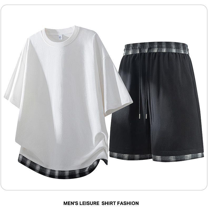 Men's High-End Trendy Color-Block Breathable Casual Two-Piece Set