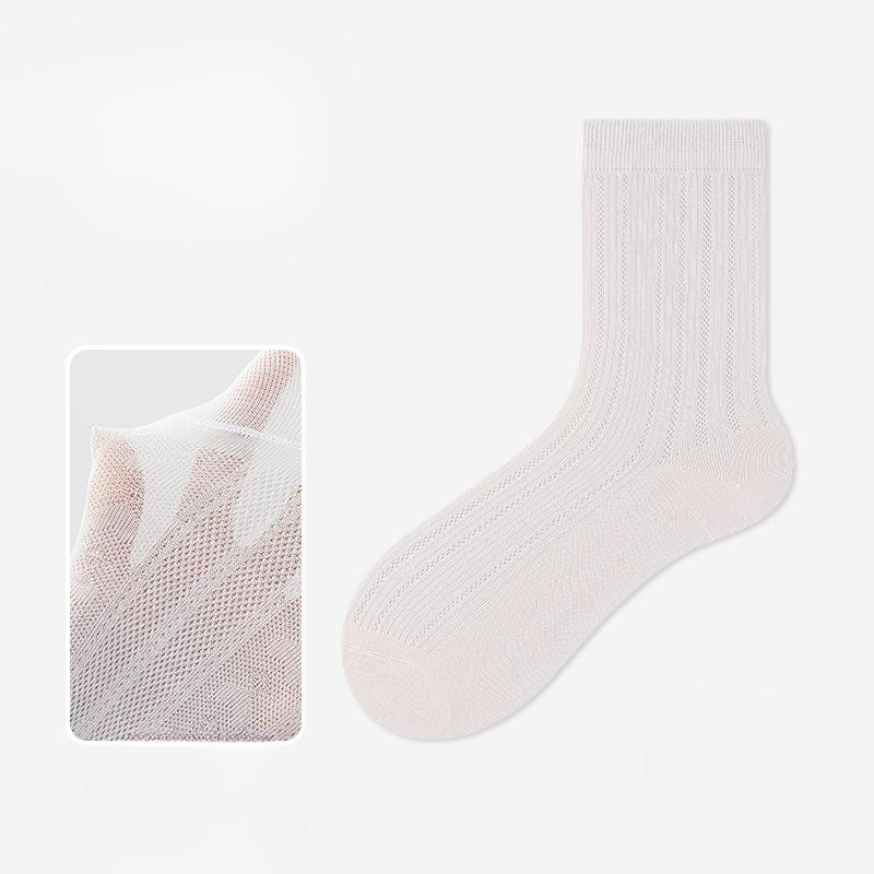 Women's Summer Thin Boneless Mid-calf Socks, Mesh Breathable Cotton Socks, Sweat-absorbing, Deodorizing, Antibacterial Pile Socks