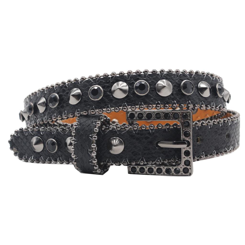 Women's 2.3cm Wide Rhinestone Leather Belt - European and American Cowboy Style Waistband