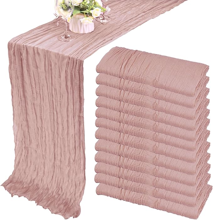 10PCS Terracotta Semi-Sheer Table Runner Gauze Cheesecloth Table Setting Dining Wedding Reception Events Christmas Fall Decor