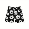 Men's Floral Graphic Print Drawstring Shorts, Summer Casual Shorts with Pockets, Beach Hawaiian Shorts