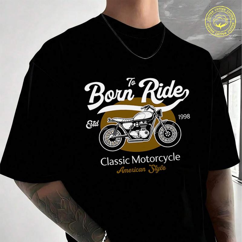 Men's Moto T-Shirt Born To Ride Classic Motorcycle Casual Street Suitable For Travel And Sports