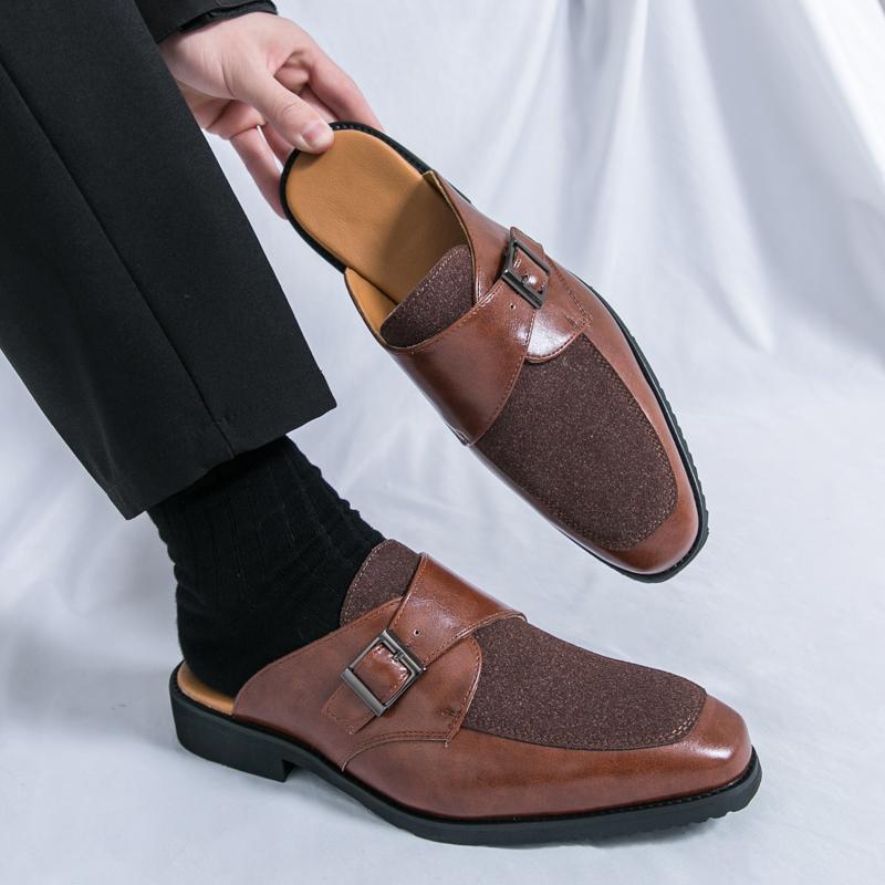 Summer Men’s Brown Sandals Mules Clogs Dress Black Prom Shoes Stylish Leather Shoes Plus Size
