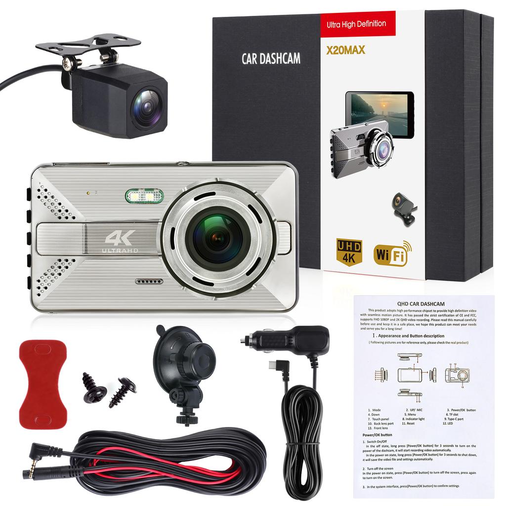 4K High-Definition-Fahrtenrekorder WIFI Drahtlose Mobiltelefonverbindung Auto Dual Lens 4-Zoll-Recorder