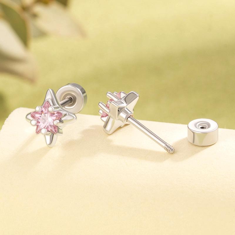 Earstuds with Double Headed earring Screws Titanium Steel Earbone Screws Four Star Versatile Classic High Grade Girl Earrings Jewelry
