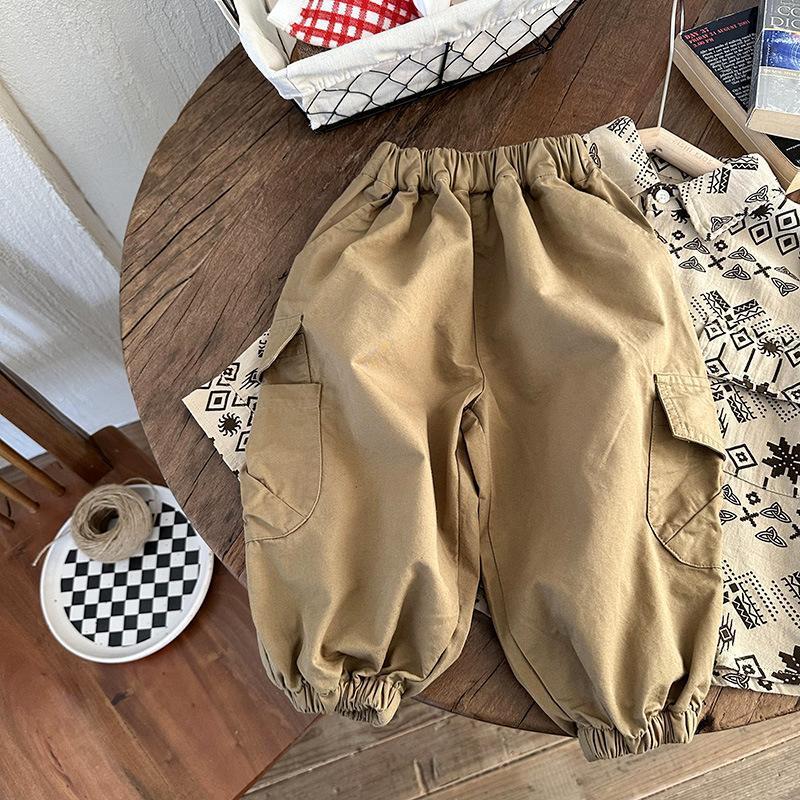 

Свободные рабочие брюки Корейские мужские и женские повседневные брюки Детские модные универсальные брюки 130 хаки