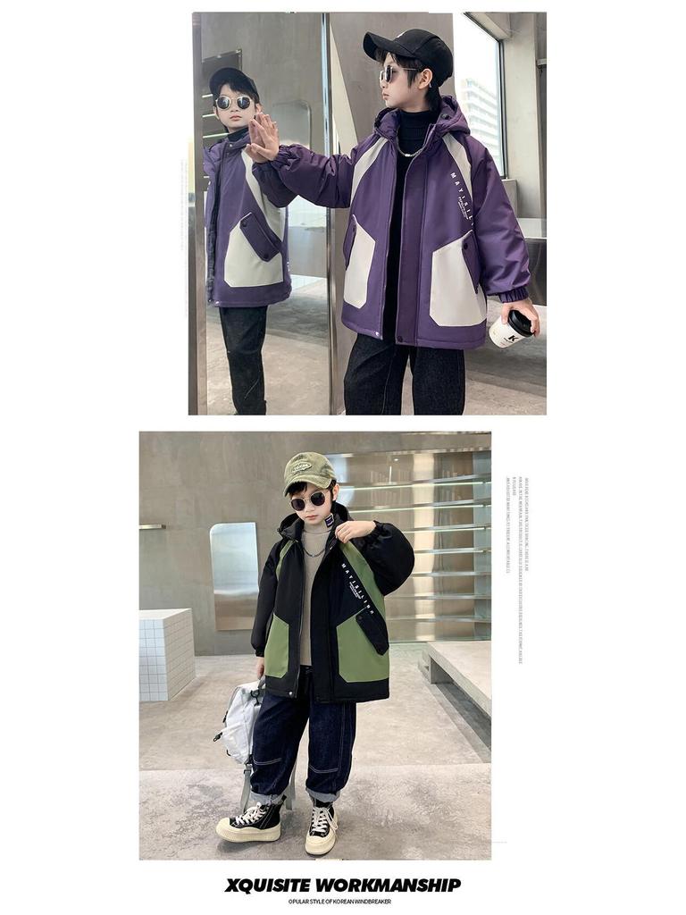 Boys' Trendy Cotton Coat 2025: Velvet-Lined Winter Parka