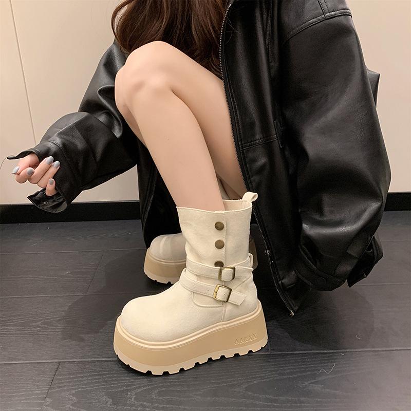 Thick-soled heightening short boots women's 2025 new autumn Internet celebrity explosion Martin boots small temperament two-wear boots