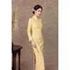 Yellow improved cheongsam autumn new long-sleeved single-layer elastic knitted jacquard retro slim and thin young model