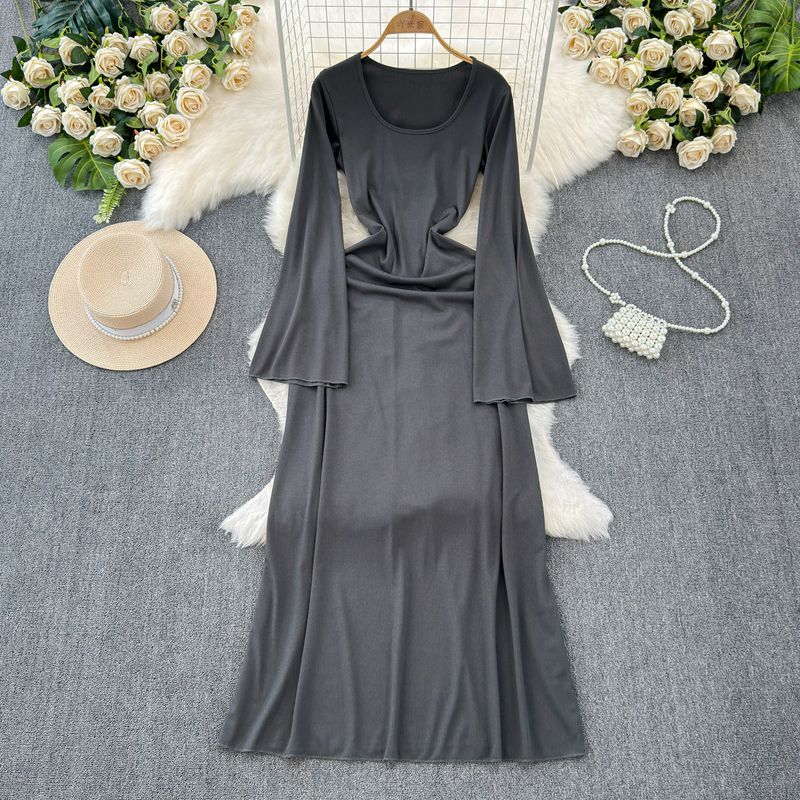 

Fashion round Neck Tied A- line Elegance Lady Dress Grey M