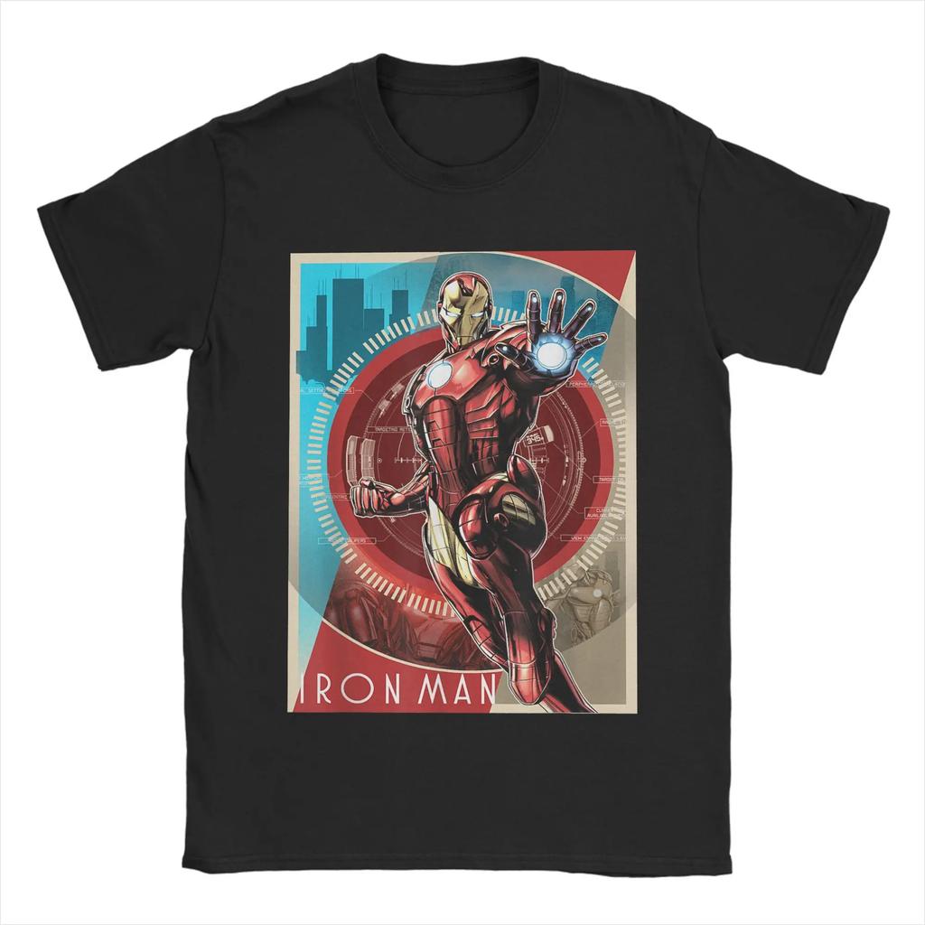 Genuine Authorized Iron Man Retro Tech Poster Print T-Shirt Funny Fashion Men's Short Sleeve TopLoose Plus Size Top