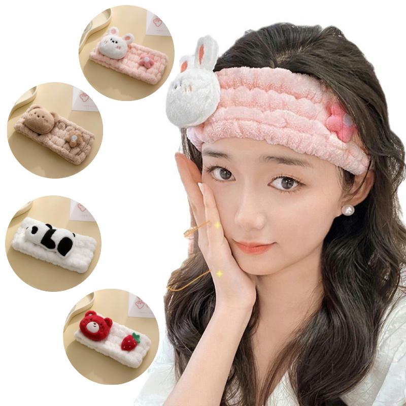 New Creative Plush Rabbit Coral Fleece Wash Face Bow Hairbands For Women Girls Headbands Headwear Bands Turban Hair Accessories
