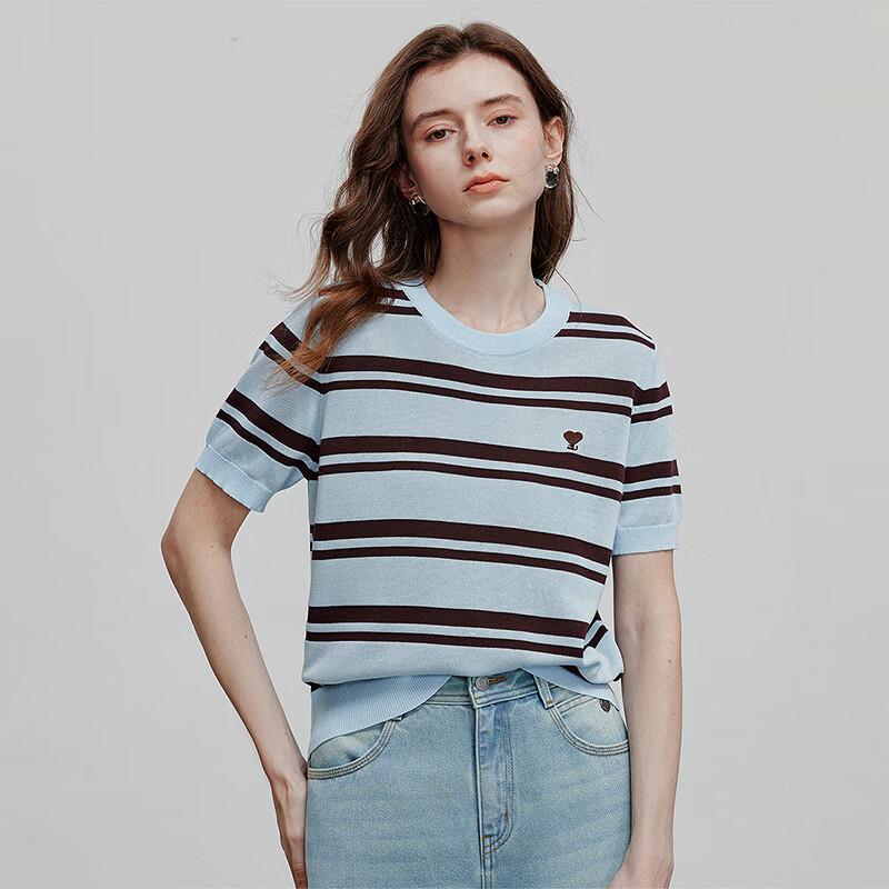 Chuyu Women's 2025 Summer Ice-Cool Striped Embroidered Knit Top