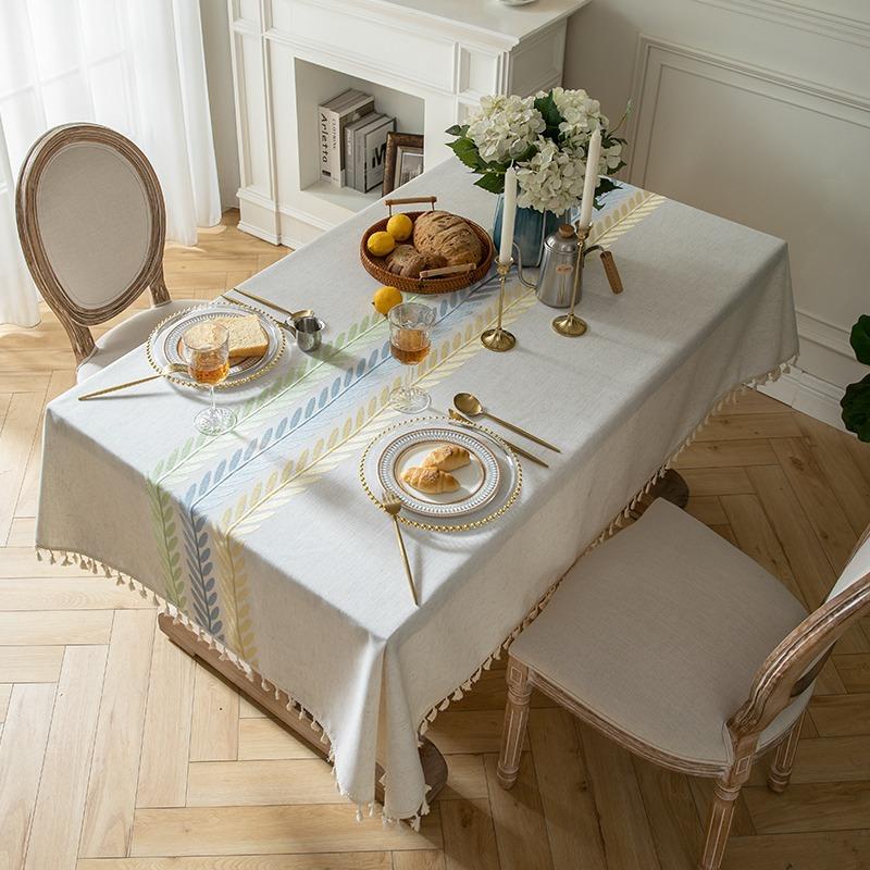 Linen Cotton Blend Rectangular Tablecloth Modern Simple Fringed Tea Table Cover Fresh Style
