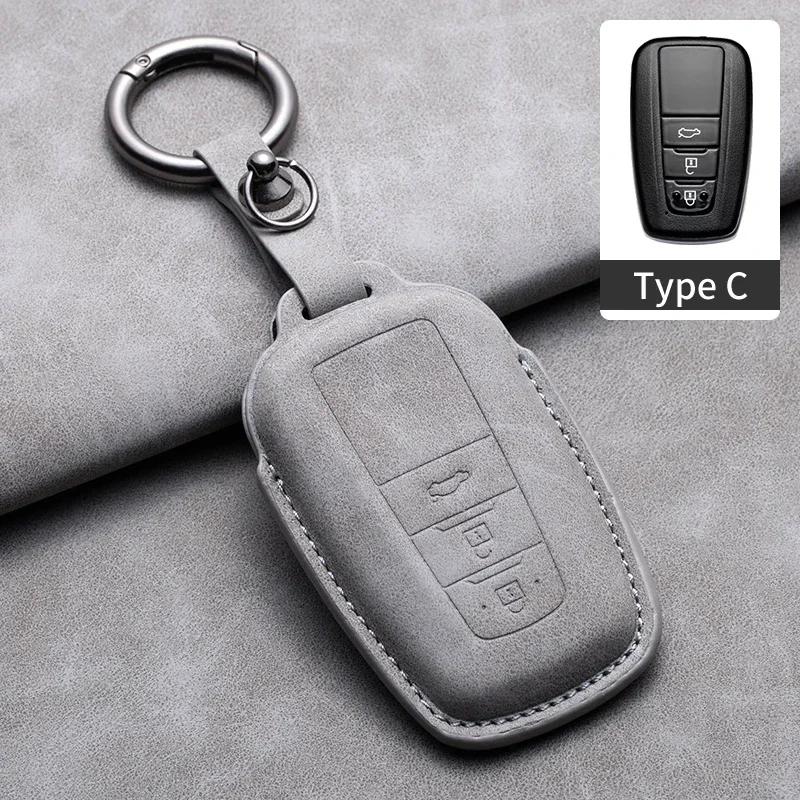 Leather Car Key Case Cover Holder Keychain Shell for Toyota CHR Hilux Fortuner Land Cruiser 200 Camry Corolla Crown RAV4