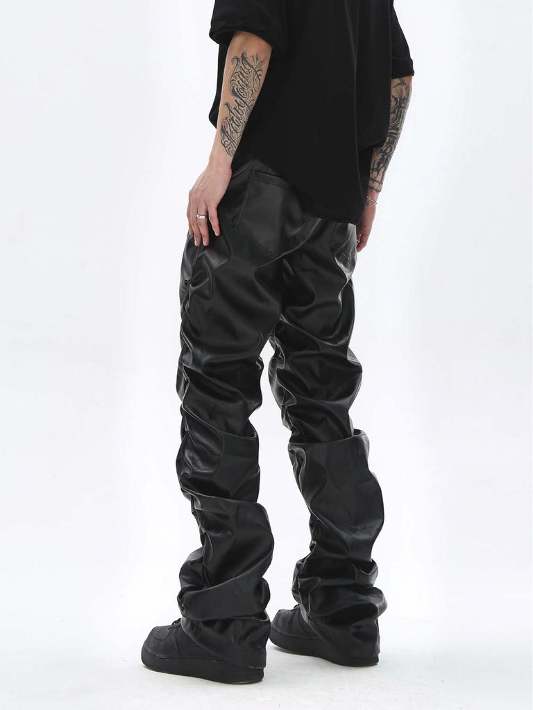 Pantaloni unisex plisati din piele, stil american, cu picior lat