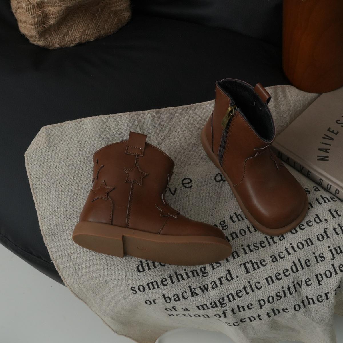 

XSHX ретро детские рыцарские ботинки Miao Star кожаные ботинки челси для мальчиков и девочек боковая молния 248103 25