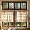 Window Valance with Lace Trim Buffalo Check Valance, Ruffled Curtain And Bows, Small Valances Light Filtering Rod Pocket for Kitchen Living
