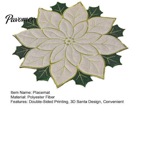 Decorative Mats for Parties Christmas Floral Leaf Placemat Dining Table, Polyester Fabric Table Seasonal Tableware Kitchen with Festive Leaves Design