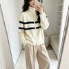 Contrasting striped zipper turtleneck sweater cardigan women's autumn and winter new design sense loose and thin versatile outerwear top