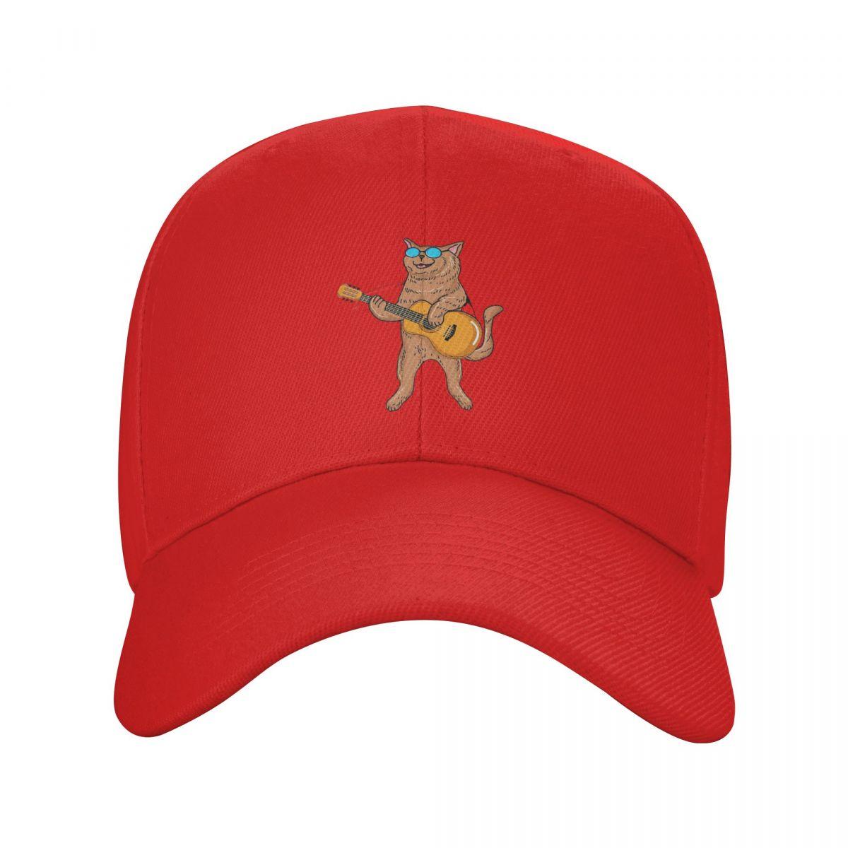 

Кот-рокер играет на гитаре Мультяшный гитарный кот Бейсболки Snapback Мужские Женские Шляпы Регулируемая кепка Хип-хоп Бейсболка Кепка One Size