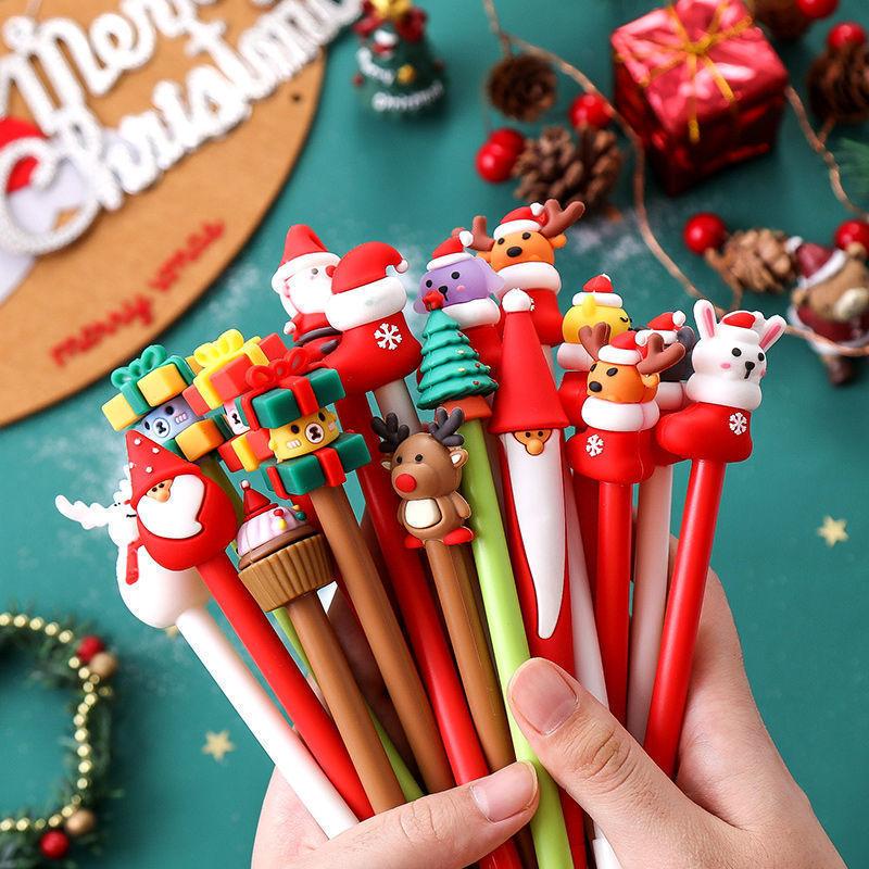 

New 50-5PCS Christmas Santa Snowmen Gel Pen Cute Cartoon Black Ink Xmas Gel Pens School Stationery Supplies Wholesale Party Gift 5PCS