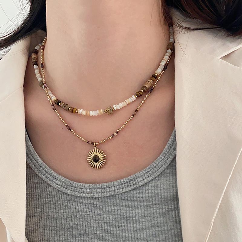 Maillard Style Multi-Layer Stacked Natural Stone Beaded Necklace Female Niche Retro Personality Versatile Neck Chain Collarbone Chain