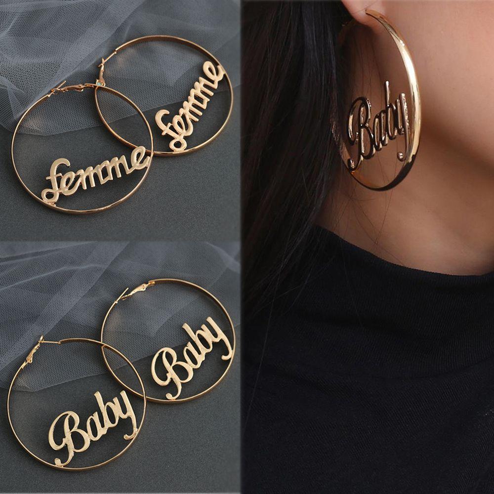 Party Gift Dangle Hip-hop Jewelry Hyperbole Femme Baby Letter Large Circle Round Hoop Earrings
