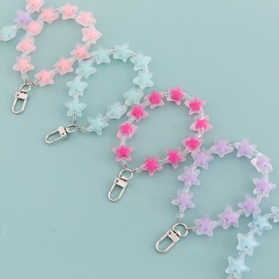 Creative Star Keychain with Beads: Translucent Floral Pendant for Couples