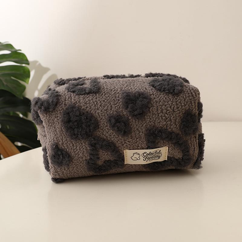 Plush Girl Heart Makeup Bag Portable Travel Storage Organizer With Hanging Loop For Students