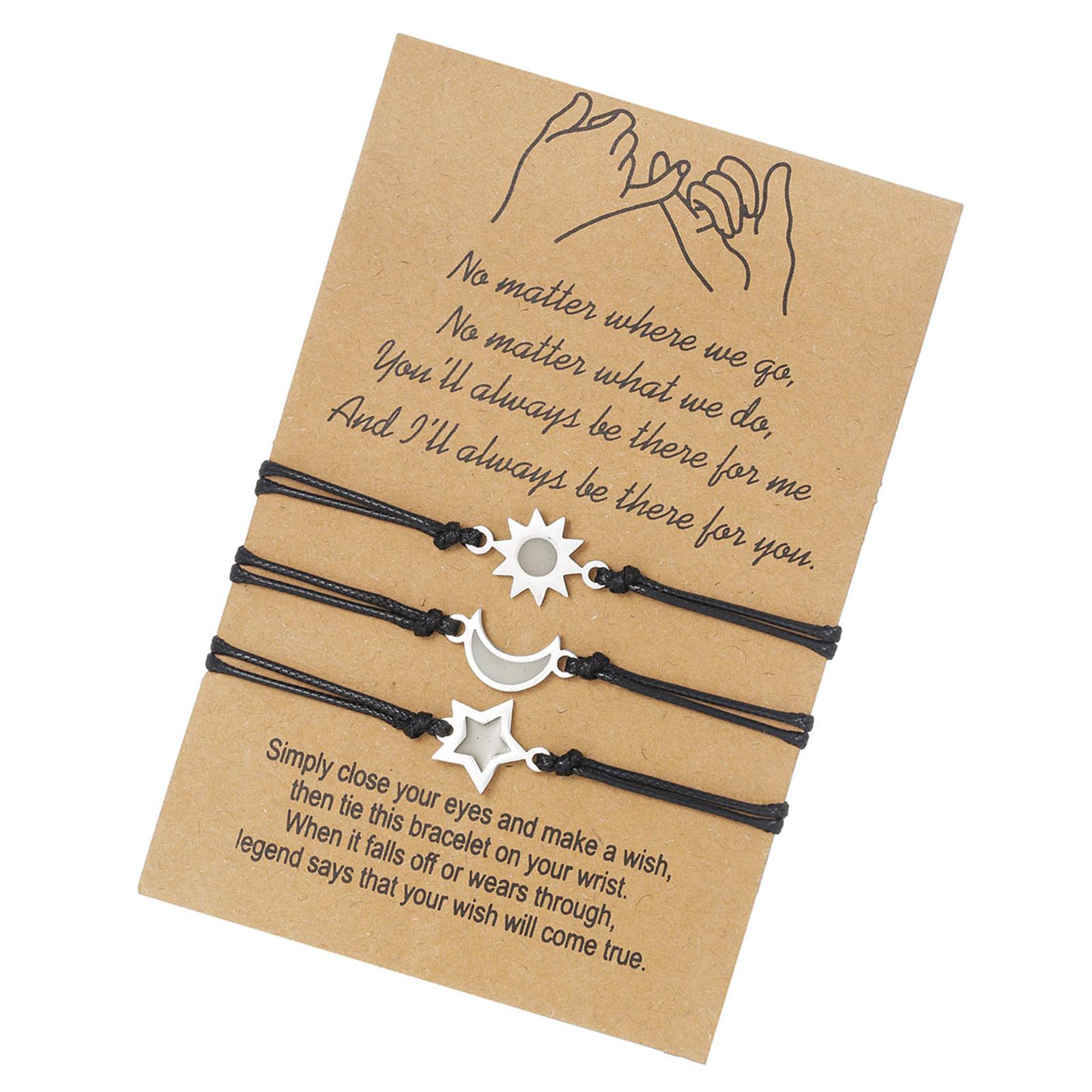 

Упаковка из 3 стильных браслетов дружбы с подвеской в виде луны, солнца, звезд и регулируемым шнуром для пар лучших друзей