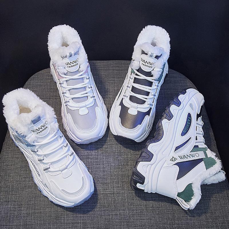 Women's Casual Sneakers Non Slip Comfortable Sports Shoes Women Winter Outdoor Vulcanized Shoes Woman Fleece Walking Trainers