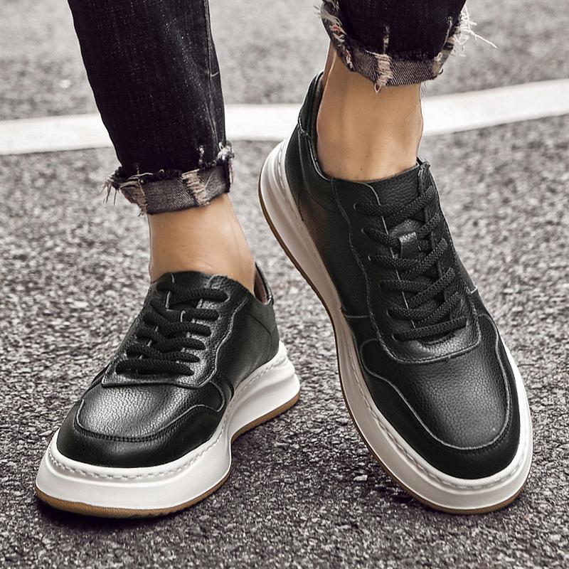 Spring Fashion  Top Layer Cowhide Comfortable Lace Up Sports Shoes High-quality Classic Black Outdoor Casual Leather Shoes