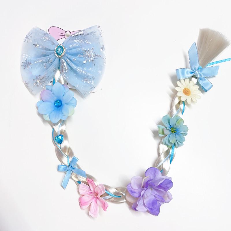 

Cross-Border Wigs: Braided Kids & Adult Princess Cosplay Accessories with Large Bow Mesh Hair Clip