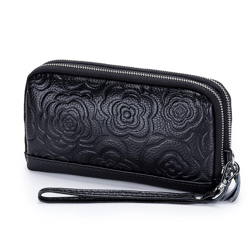 Long Women Wallet Genuine Leather Clutch Lady Purse Zipper Phone Pocket Card Holder Flowers Female Coin Purse ladies Wrist bag