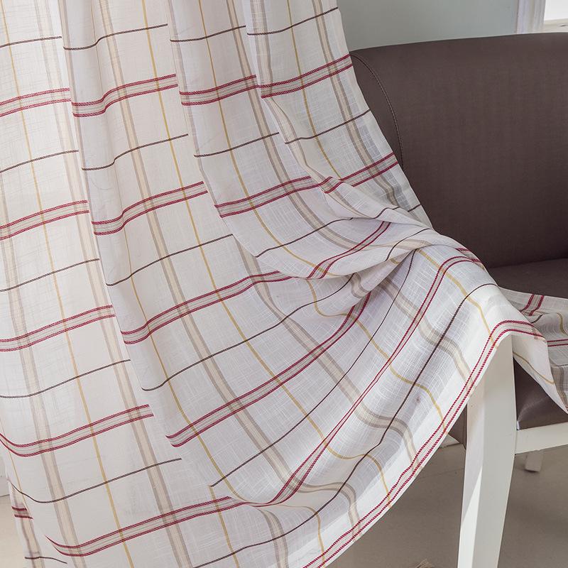Linen Woven Plaid Curtains, Window Screens, Finished Punched Curtains, Customization