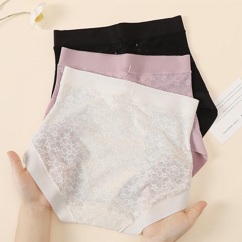 Fenteng Women's High-Waist Silk Blend Lace Briefs 3-Pack