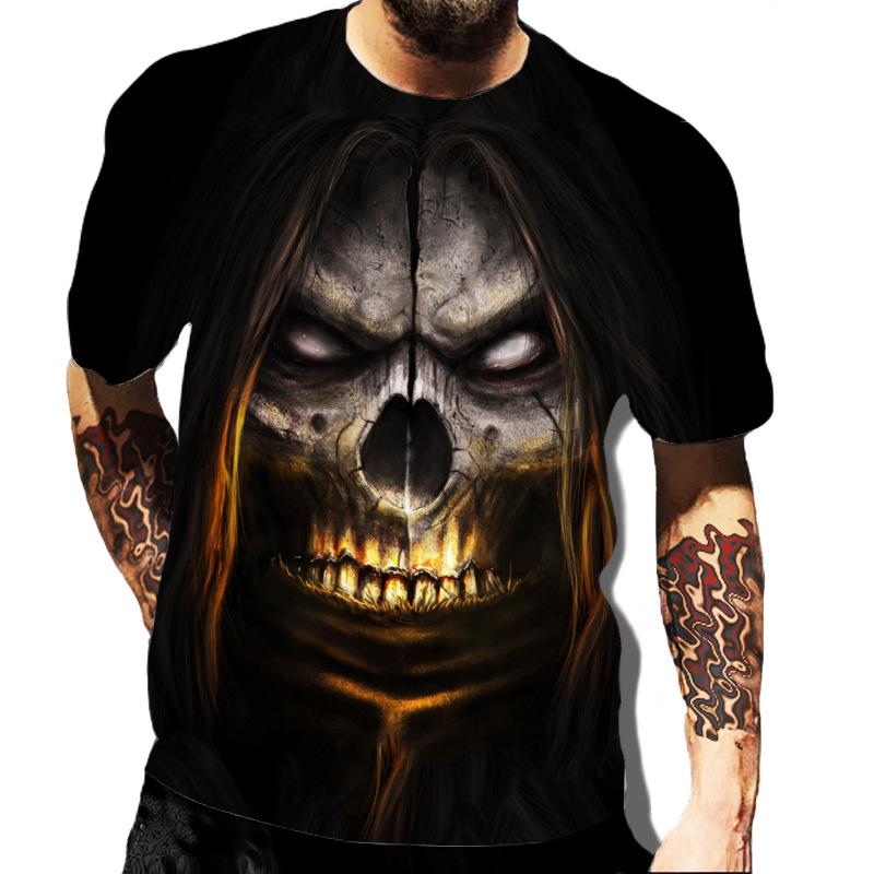 European and American Popular New Horror Skull Digital Printed T-shirt with Retro Street Style Men's T-shirt Pattern