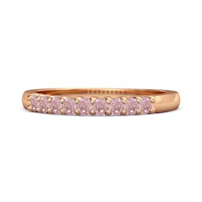 Pink CZ Round Half Eternity Women Wedding Ring  - 925 Sterling Silver Rose Gold Vermeil
