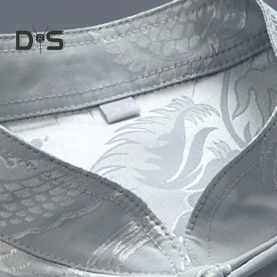 Neues Jahr traditionelle chinesische Männer Tang-Anzug Hemd Stehkragen Langarm Drachendruck Hemd Taschen Design Tai Chi Tops