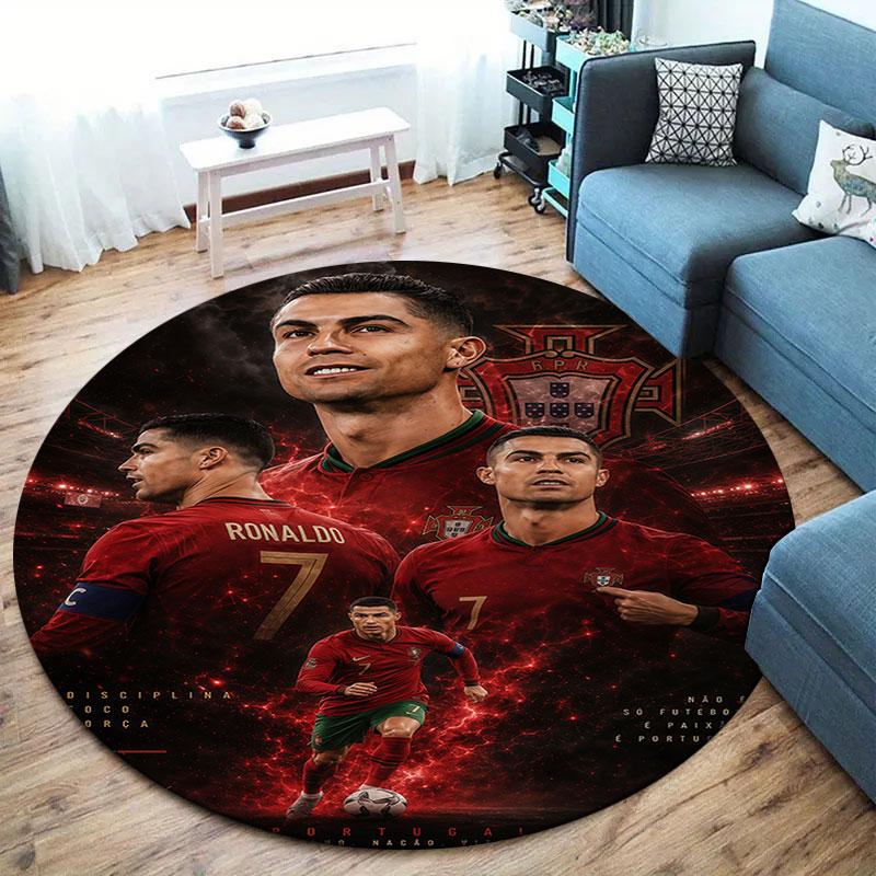 CR7 Cristiano Ronaldo Στρογγυλό Χαλί, Χαλί για Σαλόνι Υπνοδωμάτιο Καναπέ Παιδικό Δωμάτιο Διακόσμηση, Αντιολισθητικό Πατάκι Δαπέδου