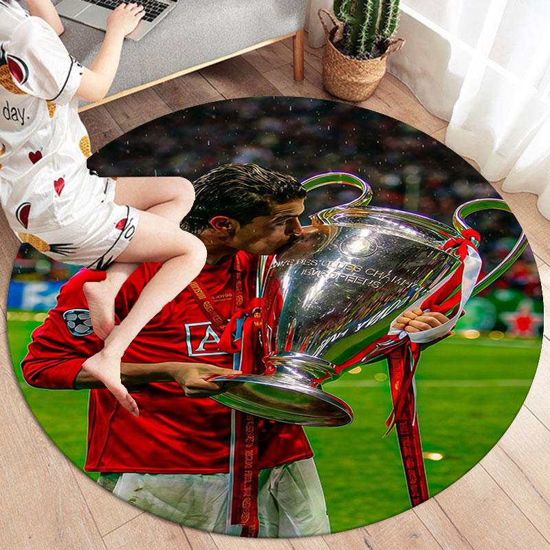 Cristiano Ronaldo Round Area Rug,Carpet Rug for Living Room Bedroom Sofa Playroom Decor,Non-slip Floor Mat