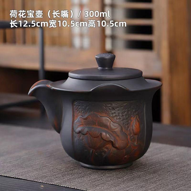 1 PCS Purple Ceramic Relief Single Dragon Phoenix Stone Scoop Pot Ball Hole Filter Large Capacity Purple Mud Retro Teapot
