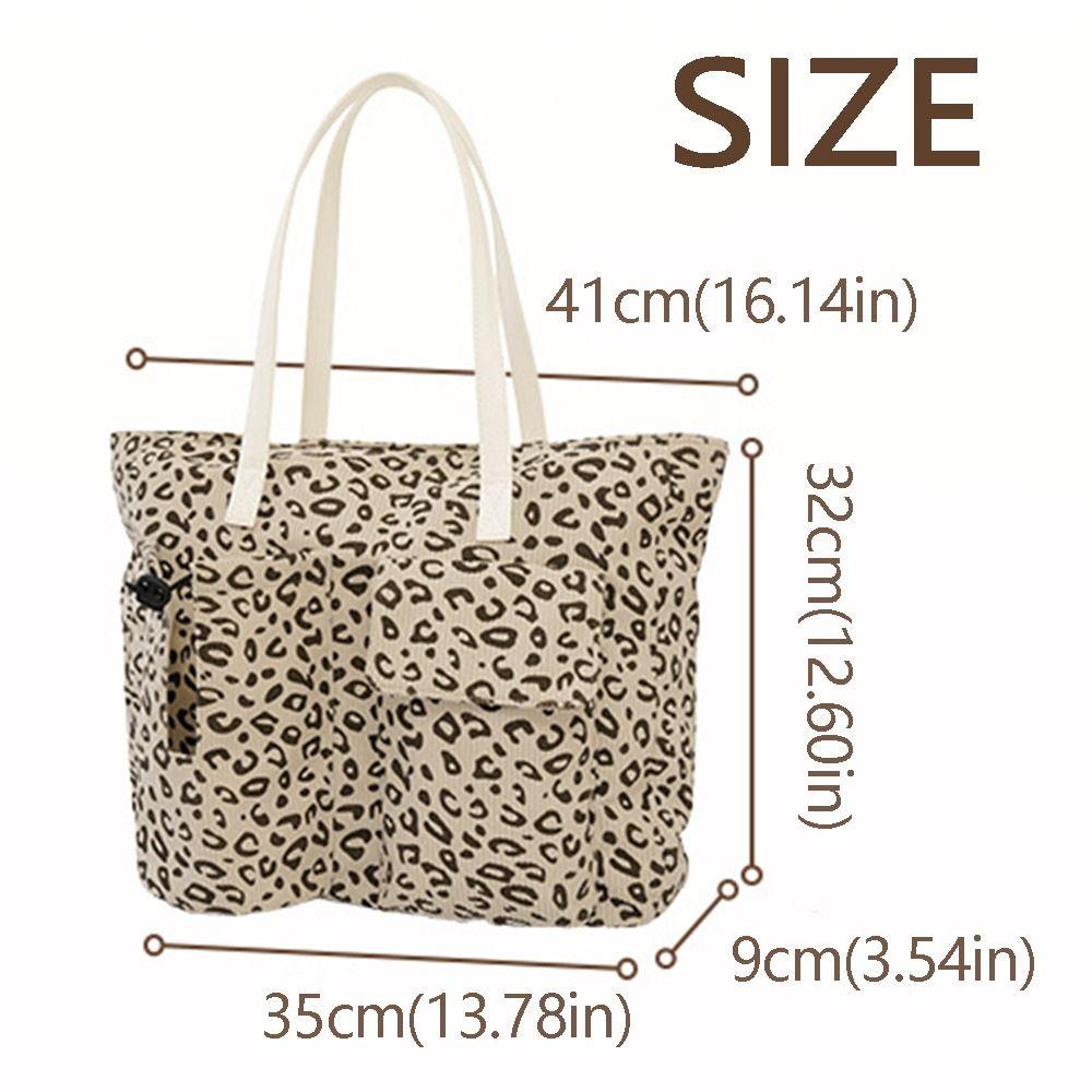 Large Capacity Corduroy Tote Bag Cherry/Leopard Pattern Multi-Pocket Cute Printed Handbag Adjustable Shoulder Simple