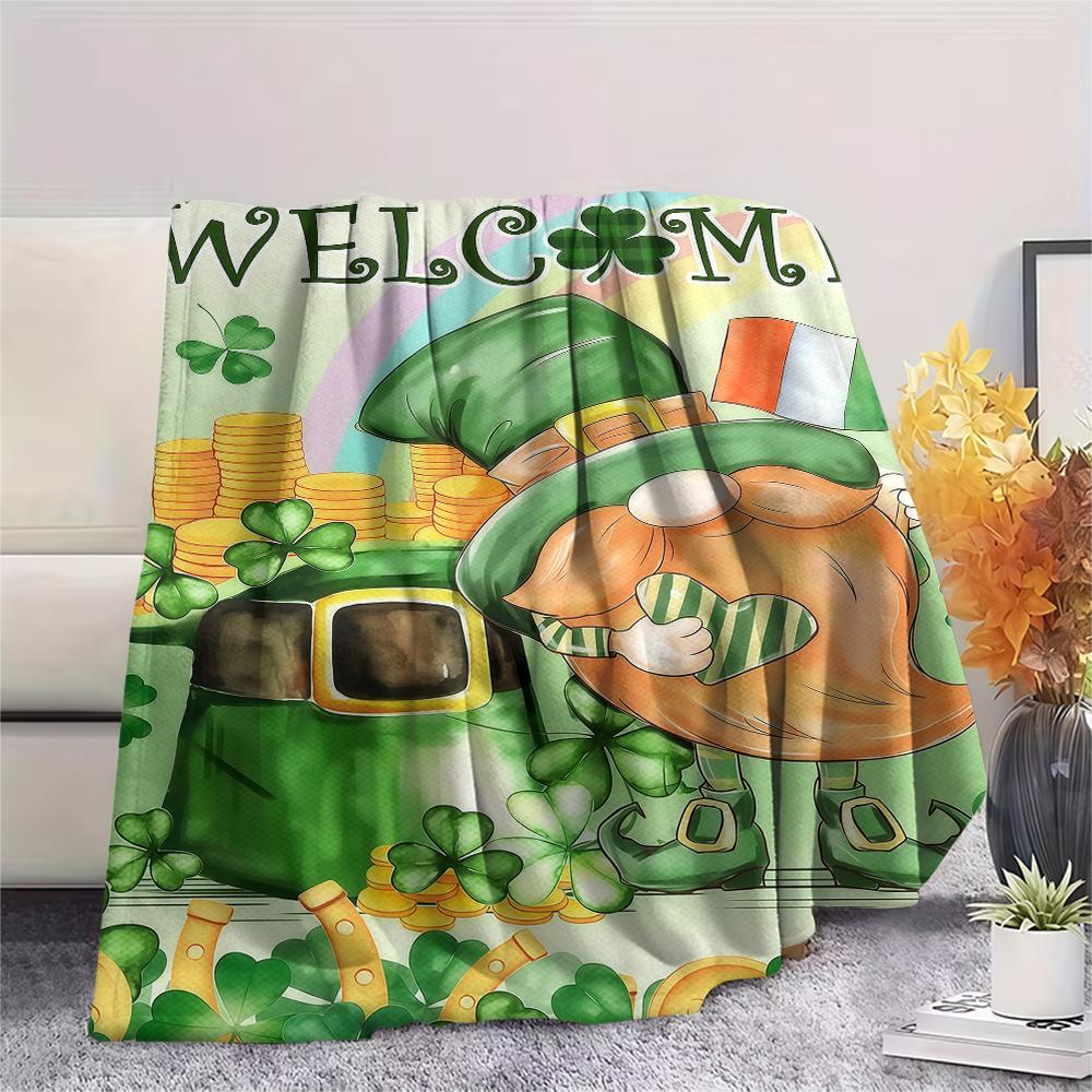 St.Patrick's Day Green clover Print Flannel Blanket,High quality Comfortable for All Seasons,Home Decor,Warmth and Comfort,Perfect for Christmas Gifts