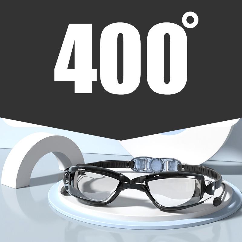 -1.5~-8.0 Adult Myopia Swimming Goggles Waterproof Anti-fog HD Transparent Electroplated Large Frame With Earplugs