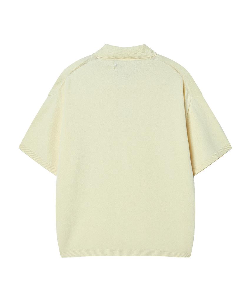 BEYOND CLOSET [Collection Line] Weaving Collar Detail Cotton Knit Ivory